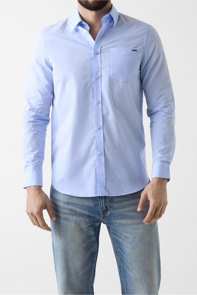 Guess Ανδρικό πουκάμισο Chambray με κανονική εφαρμογή - Μπλε