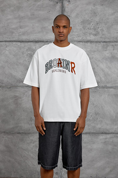 NOMARC Tricou supradimensionat alb cu imprimeu BRONINR