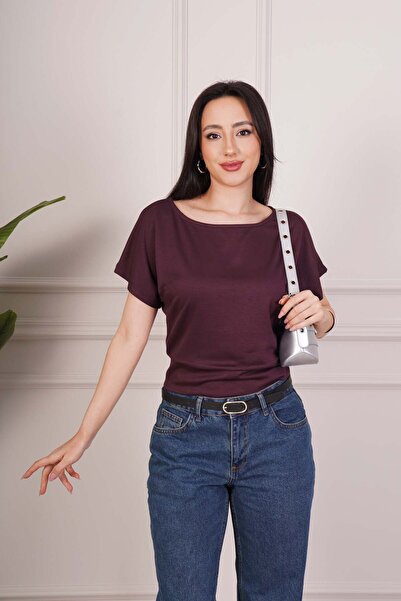 Hipo Trend Βασική υφασμάτινη κοντομάνικη μπλούζα σε χρώμα δαμασκηνί