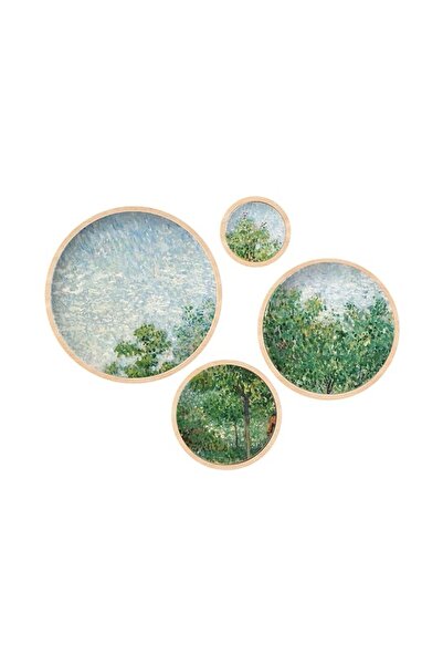 OEM Set de pictură decorativă Re-Bloom, 4 piese, lemn masiv, albastru/verde