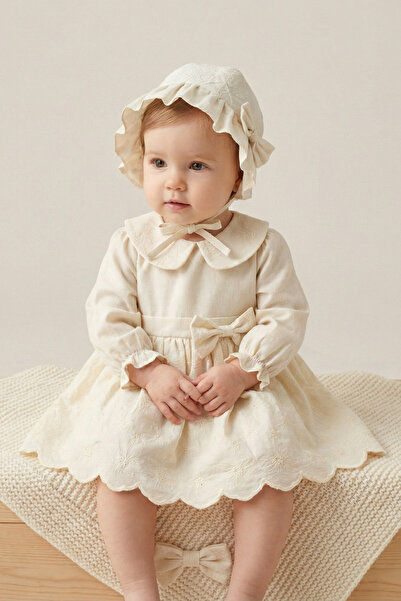 Bebezade Eid Baby Girl Floral Embroidered Dress with Hat