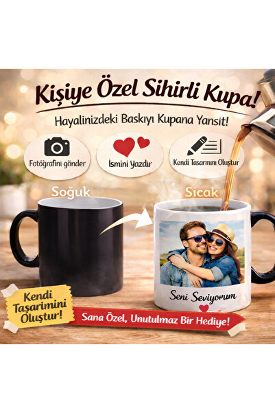 BayerDizayn Kişiye Özel Sihirli Kupa Bardak - Fotoğraflı / Yazılı Isıya Duyar...