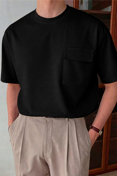 Tarz Cool Ανδρικό μπλουζάκι με τσέπες – Oversize, μοντέρνα γραμμή, καθημερινό...