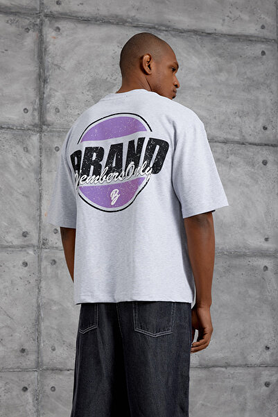 NOMARC Γκρι μπλουζάκι με στάμπα μάρκας, oversized