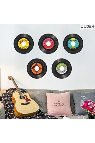 LUXER Σετ 5 ρετρό αυτοκόλλητων διακοσμητικών αυτοκόλλητων, με σχέδιο δίσκου β...