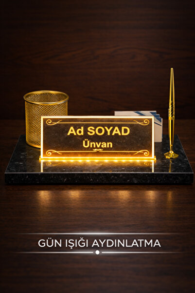 Digital Hayat Kişiye Özel Işıklı Masa İsimliği Mermer LED Ofis Ayna/Cam İsiml...