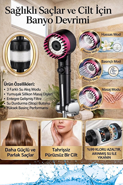 Shopura Filtreli Duş Banyo Başlığı | Klor & Kireç Önleyici Fonksiyonlu Su Tas...
