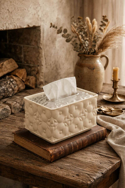 Anadolu Saray Decorative Luxury Floral Napkin Holder Embossed Stylish Rectang...