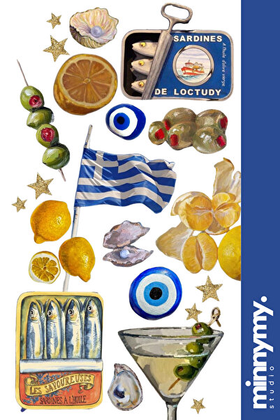 Minnymy Greece Collection Sticker, Çıkartma, Ajanda, Günlük, Planlayıcı, Bull...