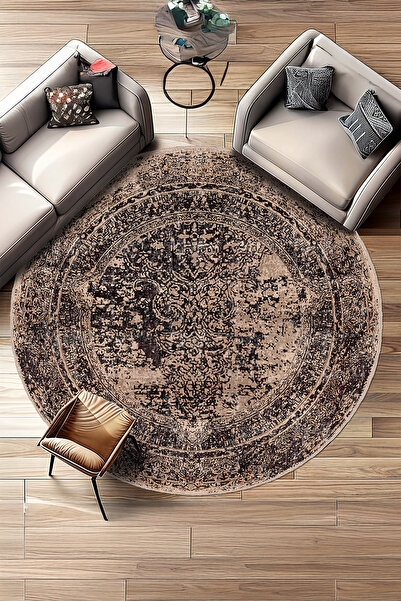 BigArts Home Antrasit Kahve Eskitme Vintage Salon Mutfak Halısı Yolluk Ve Yuv...
