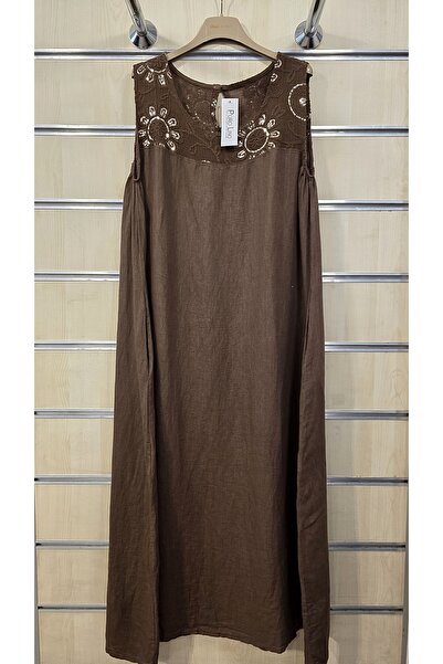 Park Moda Μακρύ Αμάνικο Λινό Φόρεμα