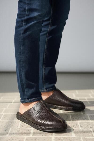 Cozi company Ανδρικές Παντόφλες Χακ και Ούμρα από Γνήσιο Δέρμα, Πλήρως Ορθοπε...