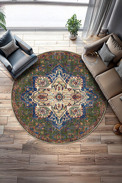 BigArts Home Yeşil Mavi Eskitme Desen Şönil Kilim Salon Mutfak Oturma Odası Y...