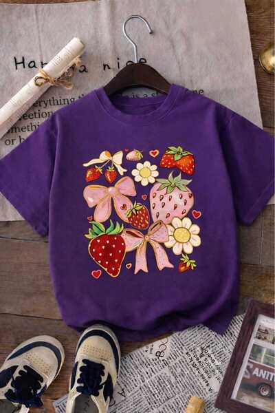 BENROMA Παιδικό μπλουζάκι unisex με στάμπα κορδέλας και φράουλας 5GH3