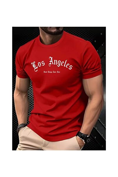 LAND MODA Ανδρικό βαμβακερό μπλουζάκι με σχέδιο εκτύπωσης LOS