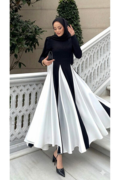 WAY OF LOVE SİYAH BEYAZ PRENSES VERA TESETTÜR ELBİSESİ