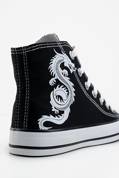 Shupe Γυναικεία αθλητικά παπούτσια με μαύρο και άσπρο εμπριμέ λινό σχέδιο