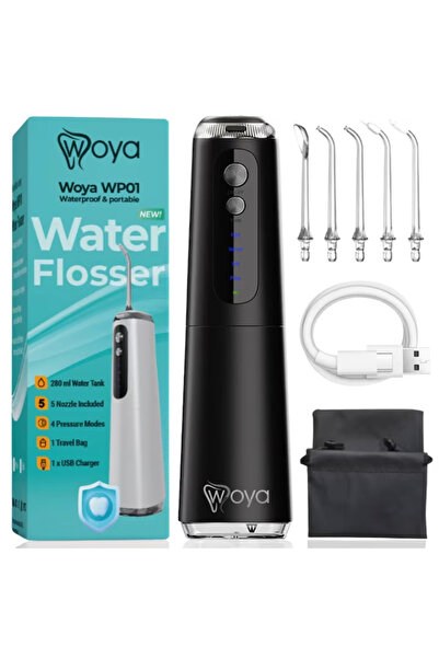 WOYA WP 01 Орален иригатор, 4 режима, 5 накрайника, 280 мл резервоар, черен