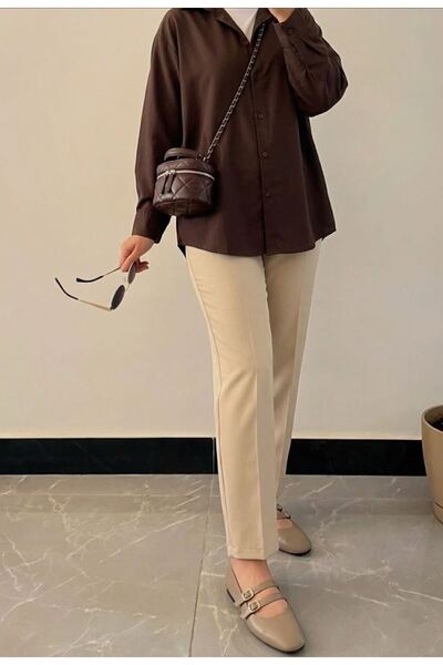 Naknaku Waist Elastic Straight Leg Trousers-Stone
