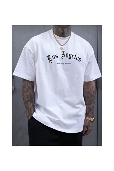 LAND MODA Ανδρικό βαμβακερό μπλουζάκι με σχέδιο εκτύπωσης LOS