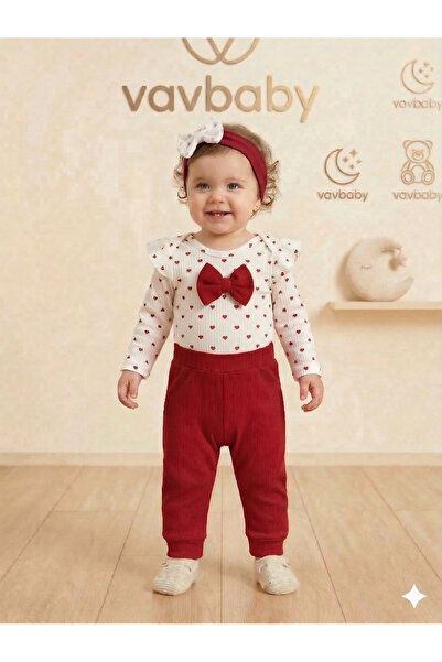 VaVbaby طقم ملابس داخلية وربطة رأس وبنطال باندانا بنمط قلب للفتيات الصغيرات -...