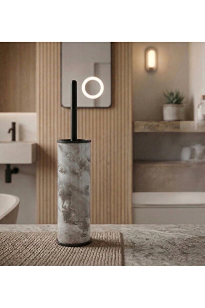 GörSeç Четка за тоалетна от бял мрамор, неръждаема стомана и хром