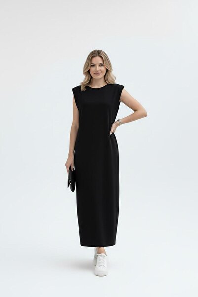 Bliss Women's Basic Long Sleeveless Dress with Shoulder Padding