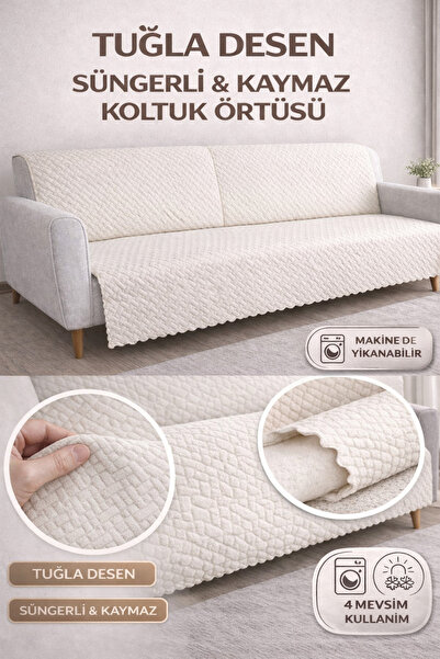 ferahome Kaymaz Süngerli Koltuk Örtüsü 165x205 Tuğla Desenli 4 Mevsim Yıkanab...