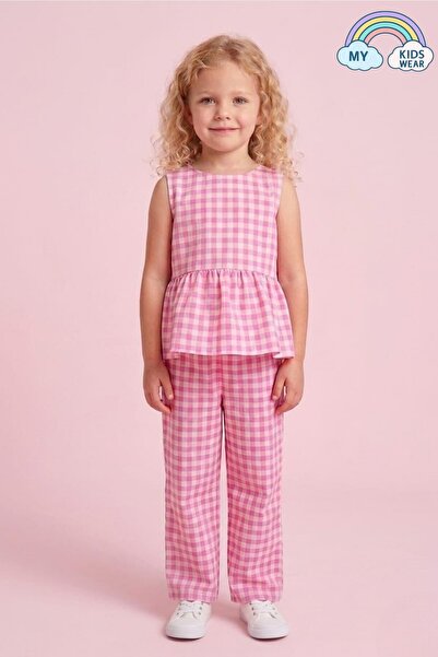 My Kids Wear Κοριτσίστικο Σετ Μπλούζα και Παντελόνι Πεπλάμ με Καρό Σχέδιο 12689