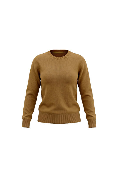 Sementa Γυναικείο πουλόβερ με μακριά μανίκια και λαιμόκοψη σε σχήμα Ο - Καμηλό