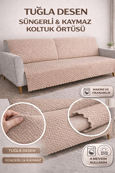 ferahome Kaymaz Süngerli Koltuk Örtüsü 165x205 Tuğla Desenli 4 Mevsim Yıkanab...