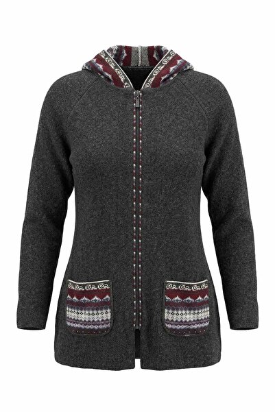 Sementa Γυναικείο πλεκτό μπουφάν με κουκούλα με φερμουάρ - Anthracite