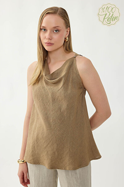 Vitrin 100% Linen Single Button Zero Sleeve Blouse