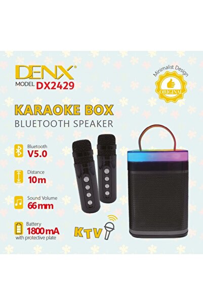 Denx ميكروفون كاريوكي لاسلكي ومكبر صوت بلوتوث (5 في 1)، يتميز ببطارية 1800 مل...