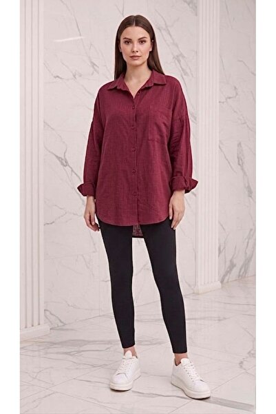 Stilera Women's Linen Shirt with Pocket Detail, Oversize Standard Size, Summe...