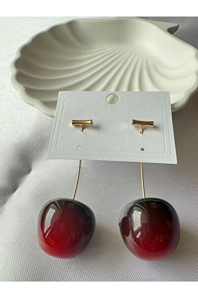 B&B BELONİ Kırmızı Damla Formlu Sallantılı Küpe Gold Detaylı Modern Tasarım K...