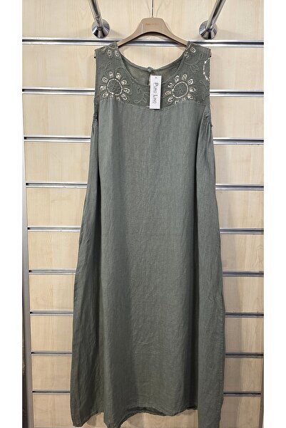 Park Moda Μακρύ Αμάνικο Λινό Φόρεμα