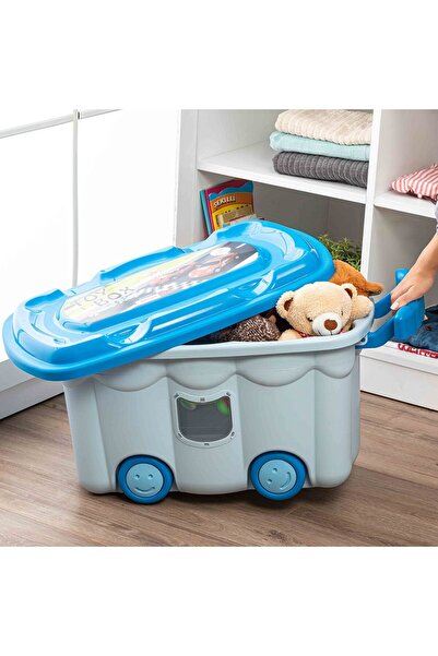 Bee Home Tekerlekli Oyuncak Kutusu - Mavi - 50 Lt