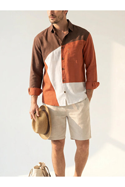 FıttingRoom قميص بيكاسو من القطن والكتان بتفاصيل يدوية الصنع ومقاس كبير