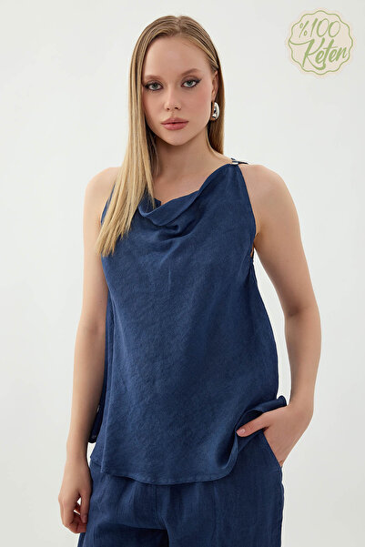 Vitrin 100% Linen Single Button Zero Sleeve Blouse