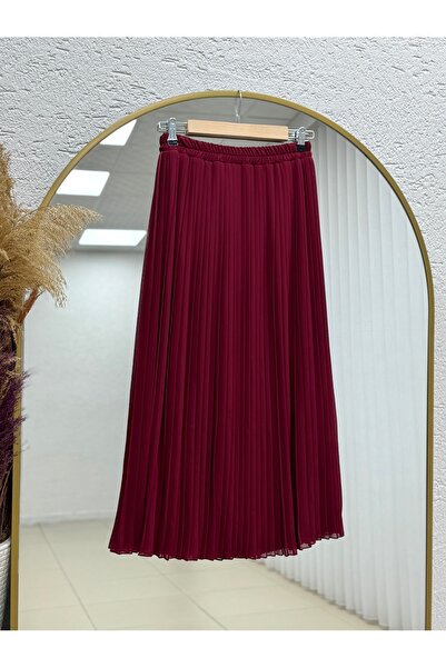 MİHRA STORE Φούστα σιφόν με πλισέ επένδυση Piraye-FA1079 Κόκκινο