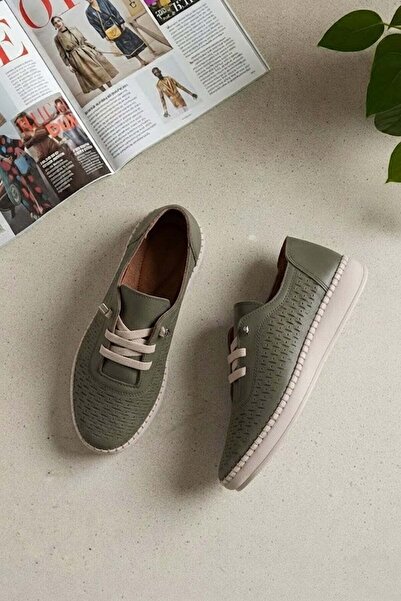 Ayakkabı Fuarı Elit 26Yslnvt04C Women's Genuine Leather Espadrille Green