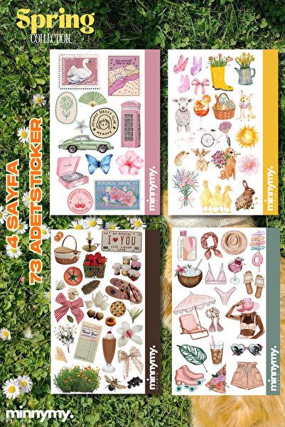 Minnymy 4'lü Spring Collection Sticker, Çıkartma, Ajanda, Günlük, Planlayıcı,...