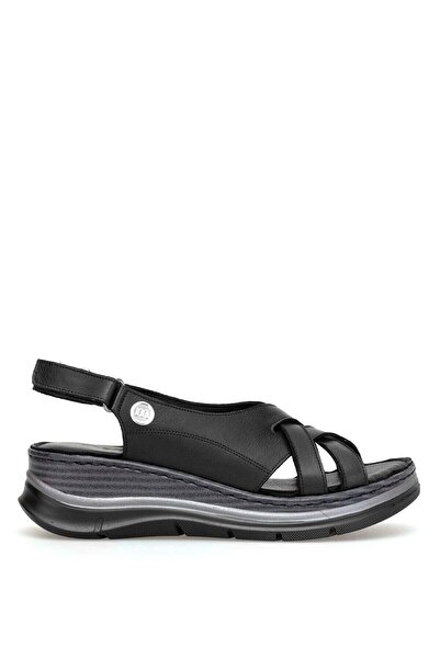 Mammamia D26YS-2615 Γυναικεία φλατ σανδάλια από γνήσιο δέρμα μαύρα