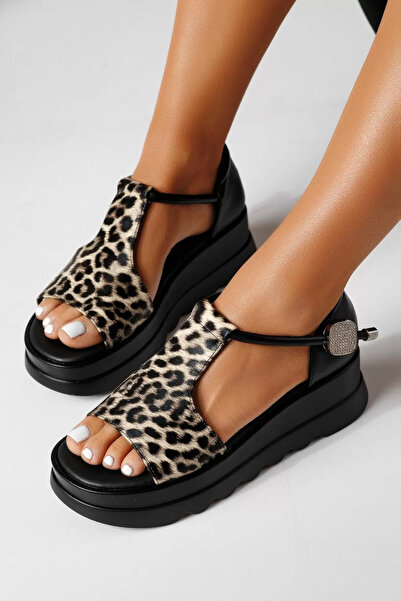 Zaira Γυναικεία σανδάλια πλατφόρμας με σχέδιο λεοπάρ από οικολογικό δέρμα Ελί...