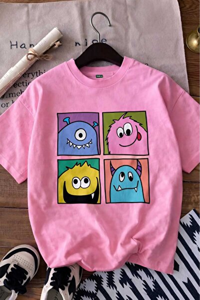 E-ROMA Cute Monster Printed Unisex Children's T-Shirt 6Gh4