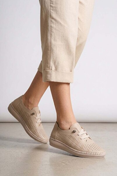 Ayakkabı Fuarı Elit 26Yslnvt04C Women's Genuine Leather Espadrille Beige