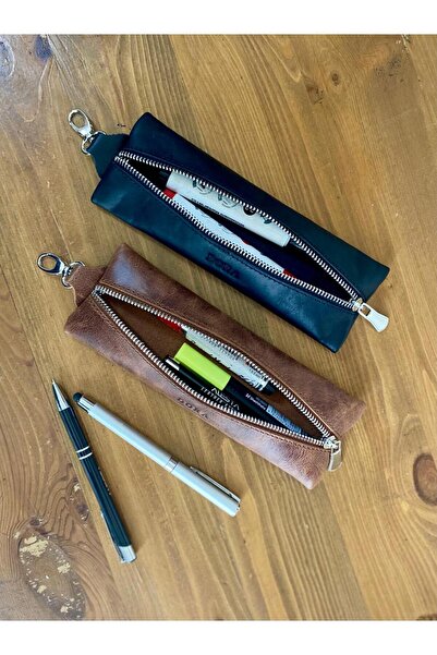 ALESTA LEATHER (İSİM YAZIYORUZ) Kalemlik / Mini makyaj Çantası - El Yapımı Ha...