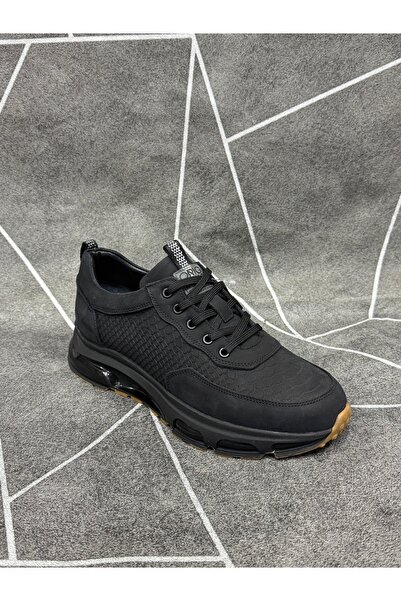 modaayakkabı Black Genuine Nubuck Leather Lace-Up Sports Shoes