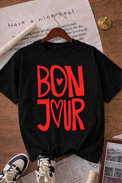 E-ROMA Bonjour Printed Unisex Children's T-Shirt 6Gh6